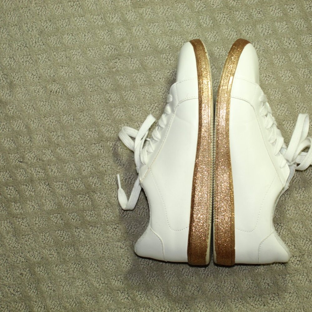Torrid Women's Size 10.5W White Glitter Gold Sneakers Tennis Shoes - Picture 4 of 8